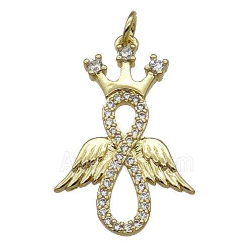Copper Angel Wing Crown Pendant Pave Zircon Gold Plated