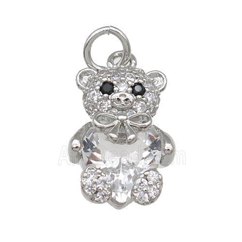 Copper Bear Charm Pendant Pave Zircon Platinum Plated