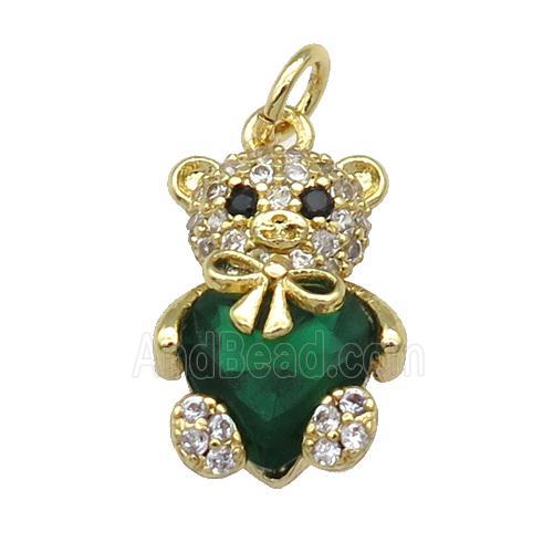 Copper Bear Charm Pendant Pave Zircon Green Gold Plated