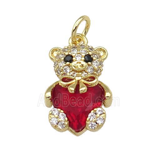 Copper Bear Charm Pendant Pave Zircon Red Gold Plated