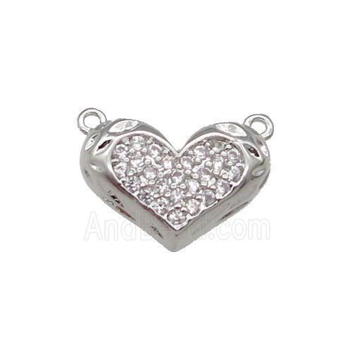Copper Heart Pendant Pave Zircon with 2loops Platinum Plated