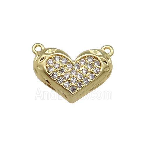 Copper Heart Pendant Pave Zircon with 2loops Gold Plated