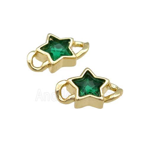 Copper Star Connector Pave Green Crystal Gold Plated