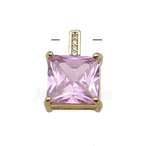 Copper Square Pendant Pave Pink Crystal Gold Plated