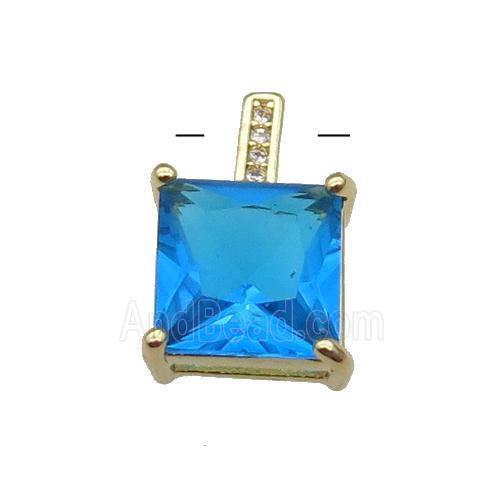 Copper Square Pendant Pave Skyblue Crystal Gold Plated