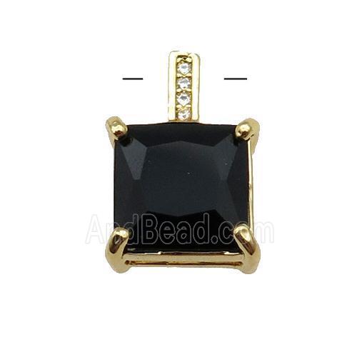 Copper Square Pendant Pave Black Crystal Gold Plated