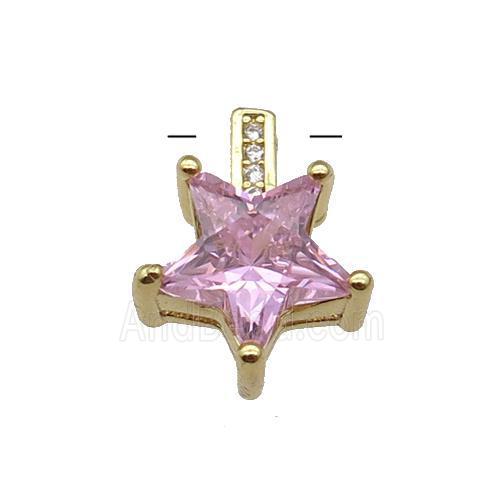 Copper Star Pendant Pave Pink Crystal Gold Plated