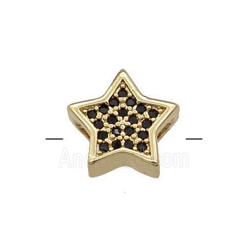 Copper Star Beads Pave Black Zircon Gold Plated