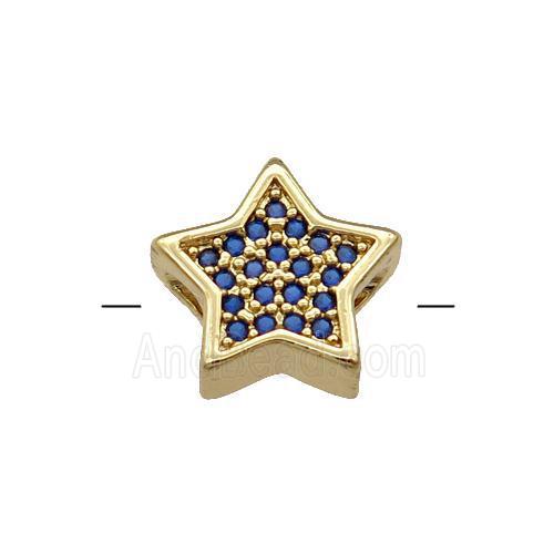 Copper Star Beads Pave Blue Zircon Gold Plated