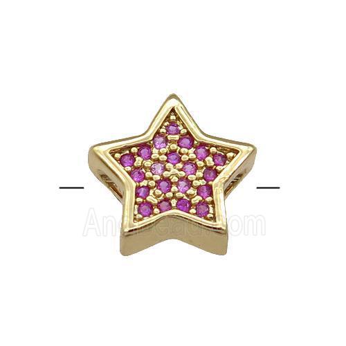 Copper Star Beads Pave Hotpink Zircon Gold Plated