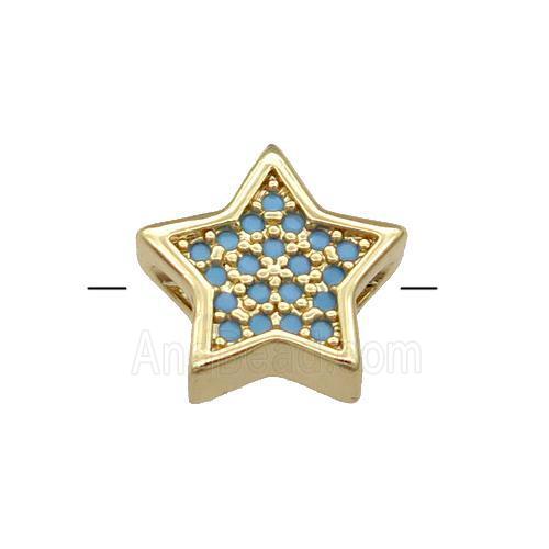 Copper Star Beads Pave Turq Zircon Gold Plated