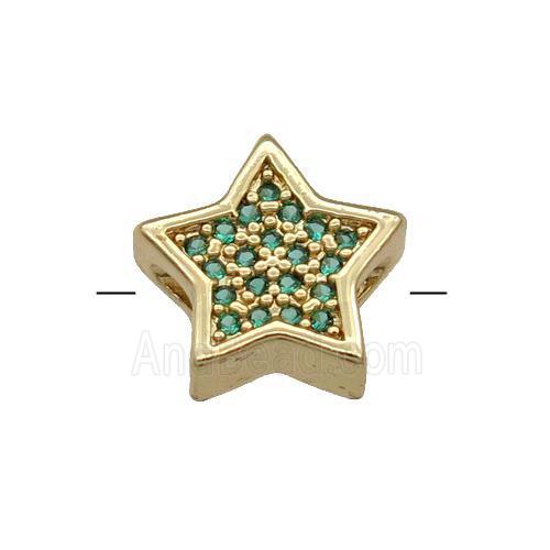Copper Star Beads Pave Green Zircon Gold Plated