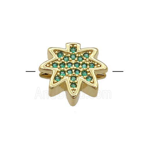 Copper MapleLeaf Beads Pave Green Zircon Gold Plated