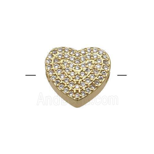 Copper Heart Beads Pave Zircon Gold Plated