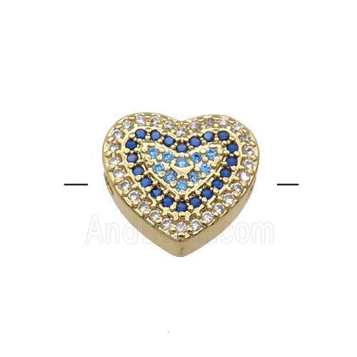 Copper Heart Beads Pave Blue Zircon Gold Plated