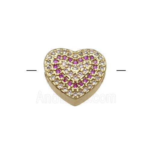 Copper Heart Beads Pave Hotpink Zircon Gold Plated