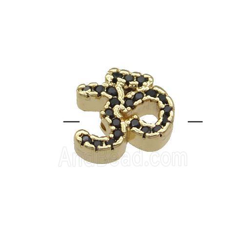 Copper Symbols Hindu Beads Pave Black Zircon Gold Plated