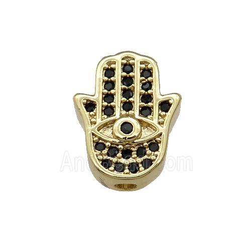 Copper Hamsahand Beads Pave Black Zircon Gold Plated
