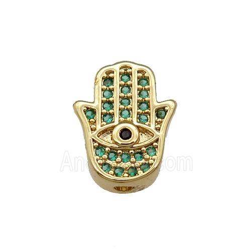 Copper Hamsahand Beads Pave Green Zircon Gold Plated