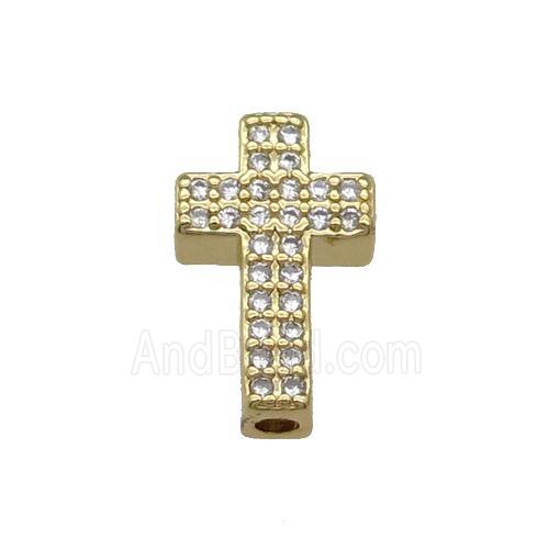 Copper Cross Beads Pave Zircon Gold Plated