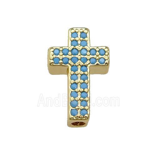 Copper Cross Beads Pave Turq Zircon Gold Plated
