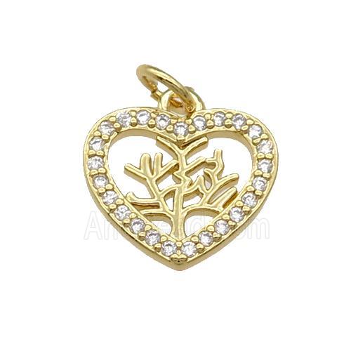 Copper Heart Tree Pendant Pave Zircon Gold Plated