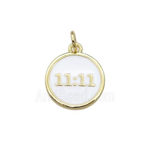 Copper Circle Pendant Double 11 White Enamel Gold Plated