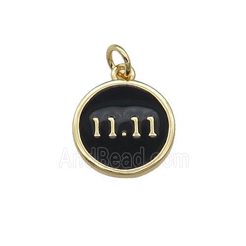 Copper Circle Pendant Double 11 Black Enamel Gold Plated