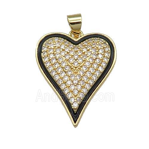 Copper Heart Pendant Pave Zircon Black Enamel Gold Plated
