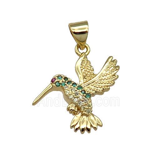 Copper Hummer Bird Pendant Pave Zircon Gold Plated