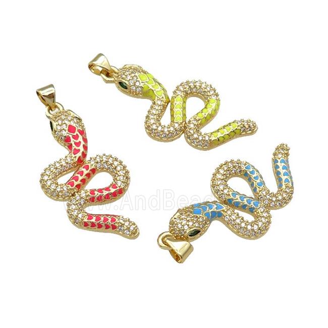 Copper Snake Charm Pendant Pave Zircon Enamel Gold Plated Mixed