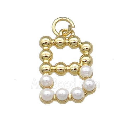 Copper Letter-B Pendant Pave Pearlized Glass Gold Plated
