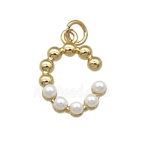 Copper Letter-C Pendant Pave Pearlized Glass Gold Plated
