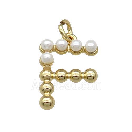 Copper Letter-F Pendant Pave Pearlized Glass Gold Plated