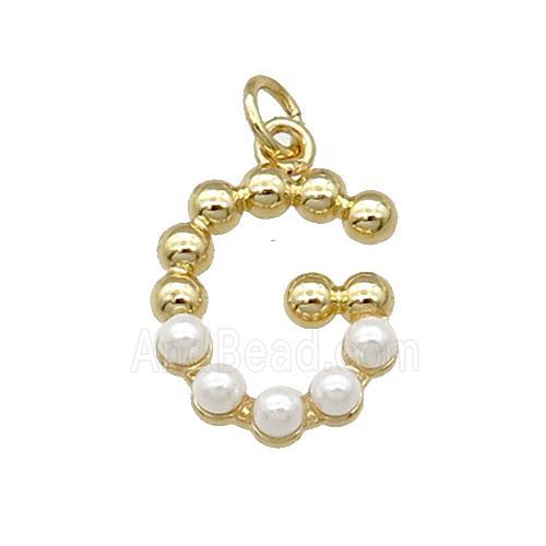 Copper Letter-G Pendant Pave Pearlized Glass Gold Plated