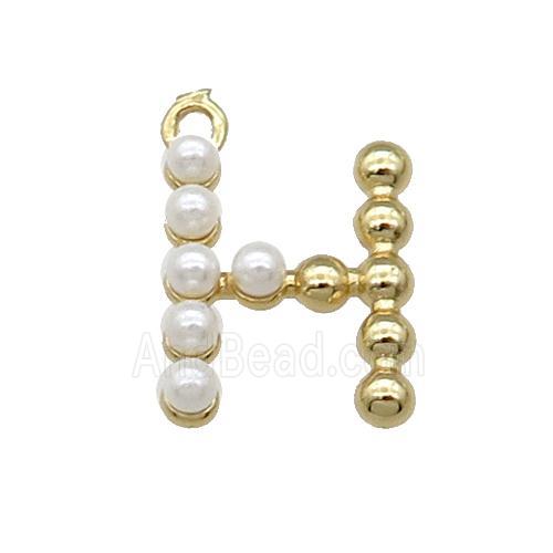 Copper Letter-H Pendant Pave Pearlized Glass Gold Plated