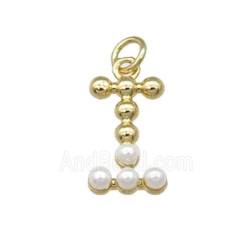 Copper Letter-I Pendant Pave Pearlized Glass Gold Plated