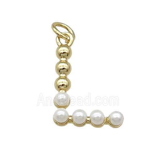 Copper Letter-L Pendant Pave Pearlized Glass Gold Plated
