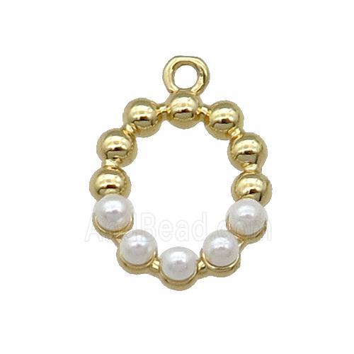 Copper Letter-O Pendant Pave Pearlized Glass Gold Plated