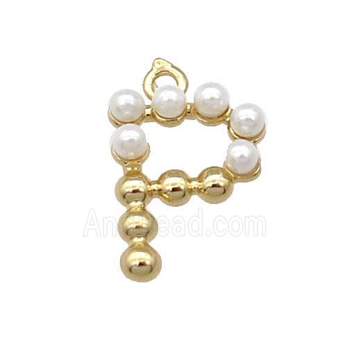 Copper Letter-P Pendant Pave Pearlized Glass Gold Plated