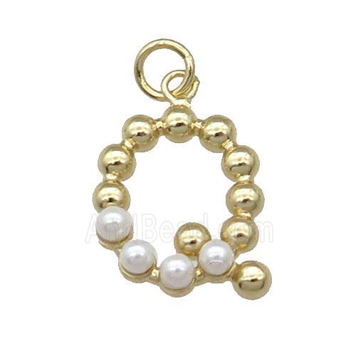 Copper Letter-Q Pendant Pave Pearlized Glass Gold Plated