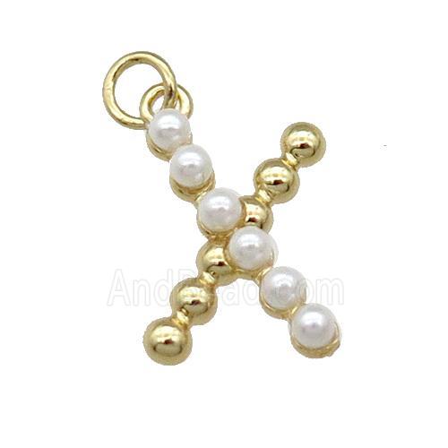 Copper Letter-X Pendant Pave Pearlized Glass Gold Plated