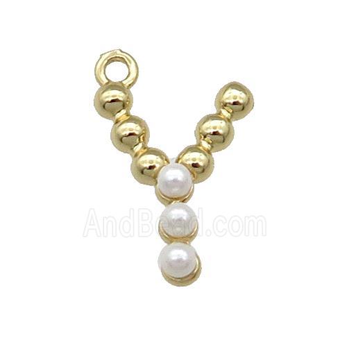 Copper Letter-U Pendant Pave Pearlized Glass Gold Plated