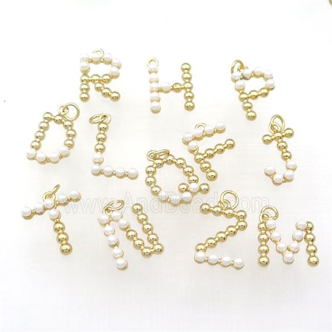 Copper Alphabet Letter Charm Pendant Pave Pearlized Glass Gold Plated Mixed