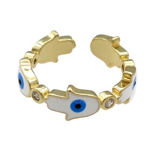 Copper Hamsahand Ring White Enamel Evil Eye Gold Plated