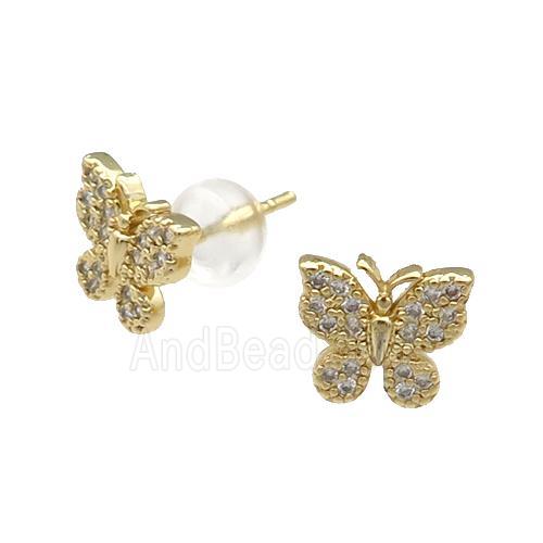 Copper Butterfly Stud Earring Pave Zircon Gold Plated