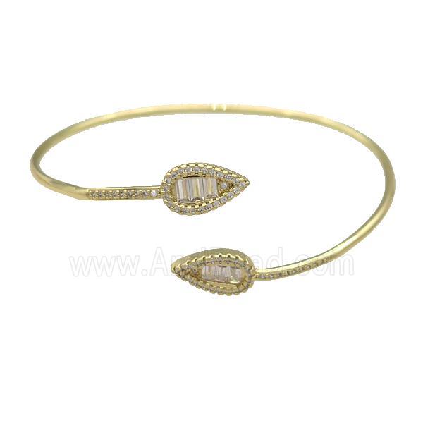 Copper Bangle Pave Zircon Teardrop Gold Plated