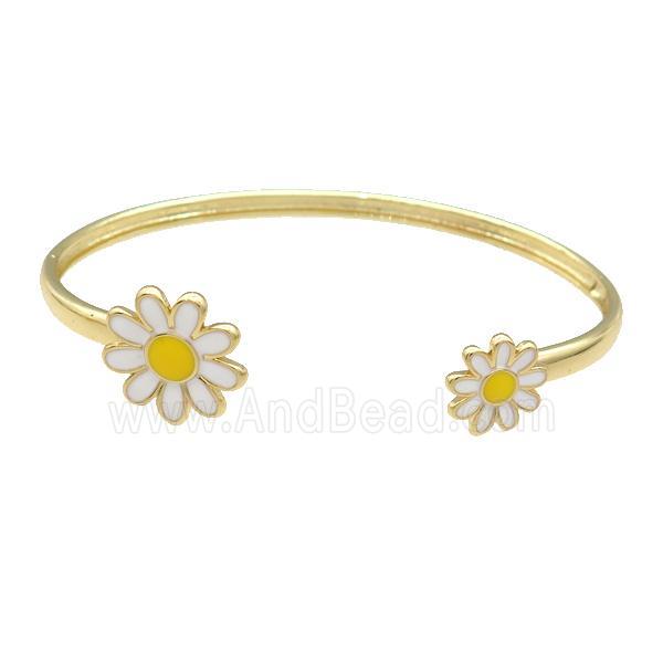 Copper Bangle White Daisy Enamel Flower Gold Plated