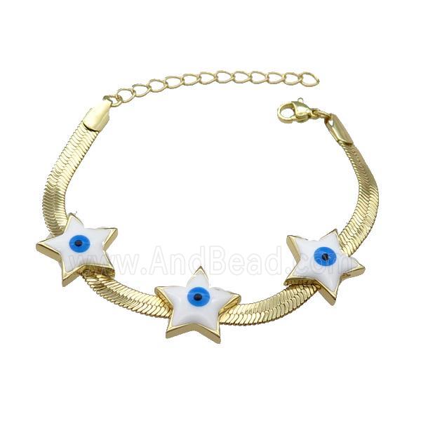 Copper Star Evil Eye Bracelet White Enamel Gold Plated