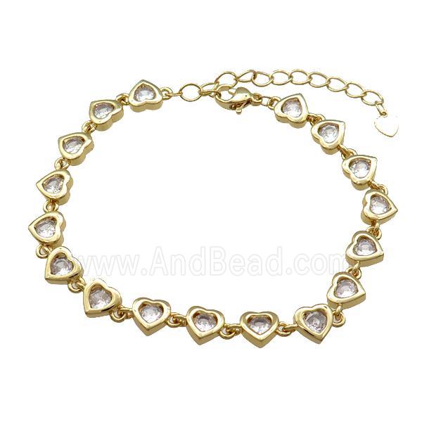 Copper Heart Bracelet Pave Zircon Gold Plated